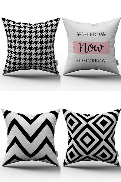 Cango Home Set de 4 huse de pernă decorative alb-negru cu imprimare digitală - 4kmbs78