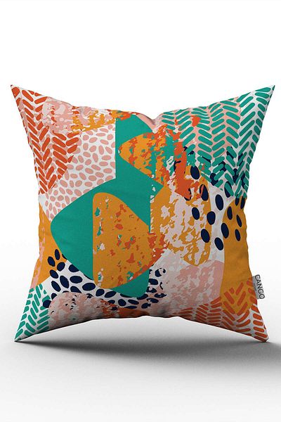 Cango Home Orange Green Tropical Geometric Patterned Digital Printed Throw Pillow Cover Cgh1044
