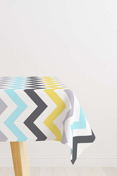 Cango Home Yellow Gray Zigzag Patterned Digital Printed Tablecloth Otyk462-ms