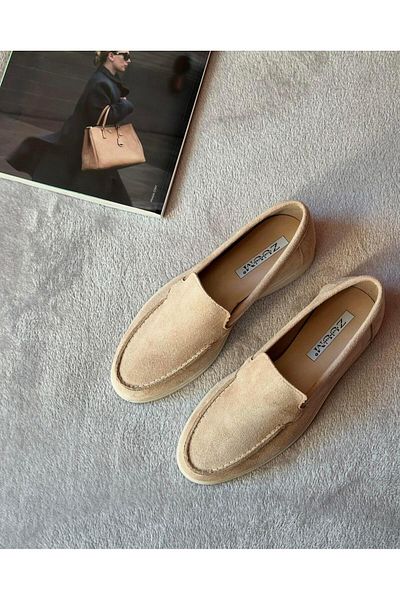 Zuum Дамски мокасини Piana Beige Velour - Ежедневни обувки
