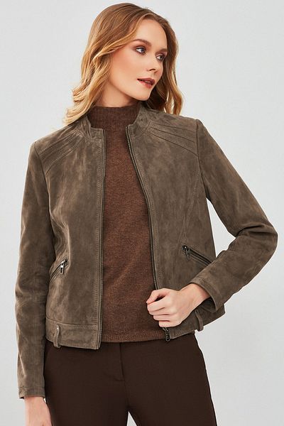 Derimod Emily Women's Mink Short Suede Leather Jacket 23Wge 509610
