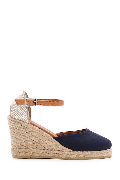 Derimod Navy Blue Wedge Heeled Espadrille - With Ankle Strap, 24sfd20556f