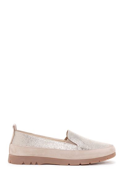 Derimod Beige Glitter Leather Women's Loafer - Comfort 24sfd1510sm
