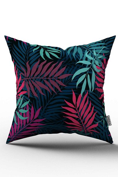 Cango Home Husă de pernă cu frunze tropicale, albastru bleumarin, roz - Cgh054