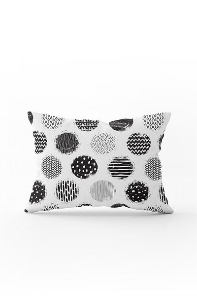 Cango Home Față de pernă cu două fețe, 35x50, alb, negru, cu model geometric cu buline - Cgh108-3550