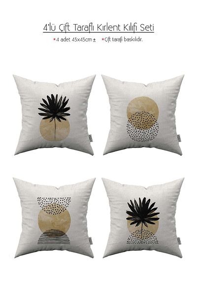 Cango Home Set of 4 - Yellow and Black Double Sided, Botanical Bohemian Scandinavian Patterned Digital Printed Throw Pillow Cover