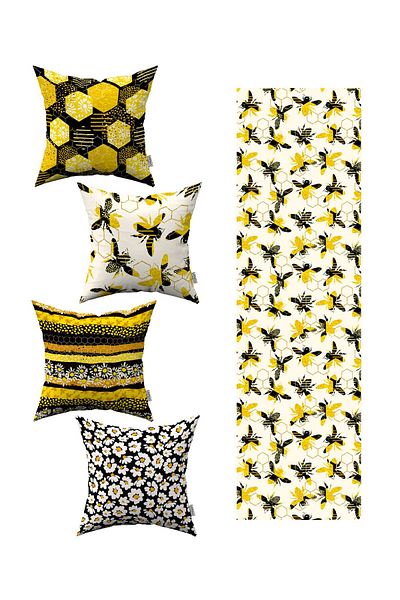 Cango Home Yellow Black Bee Daisy Patterned 4-Piece Throw Pillow Cover 1 Runner Set 4kmbs288-rs