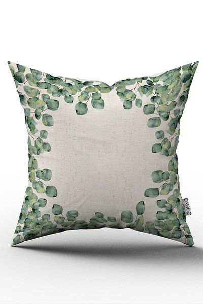Cango Home Green Cream Eucalyptus Patterned Digital Printed Throw Pillow Cover Cgh1102