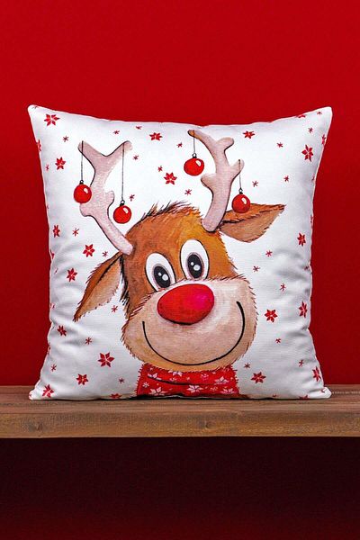 Cango Home Double Sided Red Deer New Year Themed Digital Printed Throw Pillow Cover -cgh1371-ct