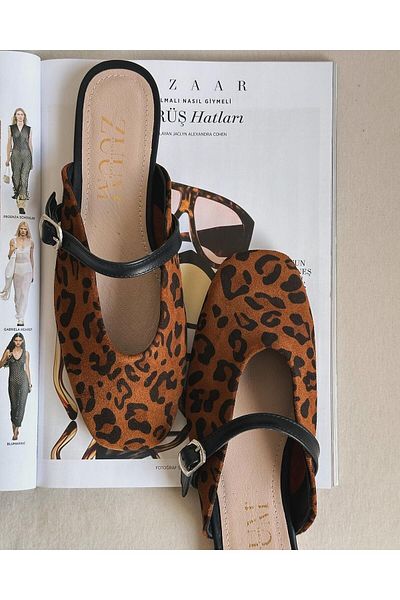 Zuum Fiona Tan Leopard Patterned Genuine Leather Women's Slippers