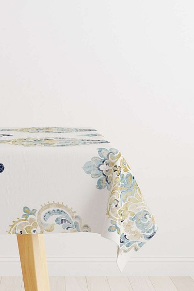 Cango Home Yellow Blue Damask Patterned Digital Printed Tablecloth Cgh497-ms