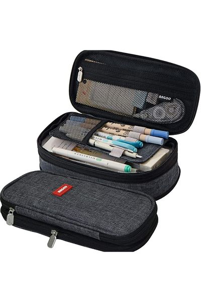 SYNOPE Large Capacity Multi Compartment Functional Pen Holder - Compartmented Makeup Bag Box
