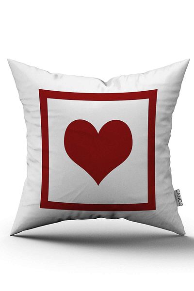 Cango Home White Red Heart Patterned Digital Printed Throw Pillow Cover Cgh1272