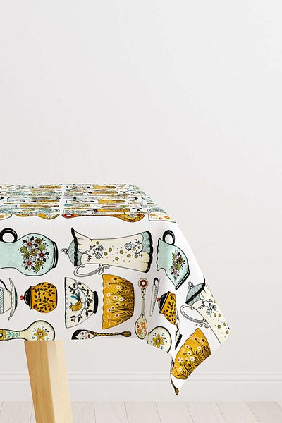 Cango Home Față de masă albă, multicoloră, cu model de faianță decorativă, imprimată digitală Cgh609-ms