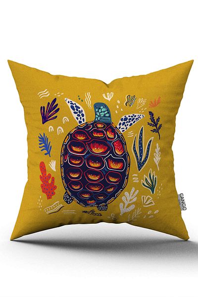 Cango Home Single Sided Yellow Blue Marine Patterned Digital Printed Throw Pillow Cover Cgh1179