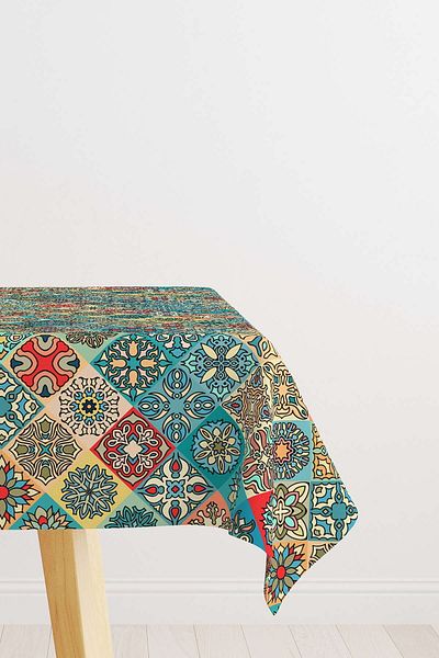 Cango Home Green Multicolored Retro Vintage Patterned Digital Printed Tablecloth Otyk017-ms