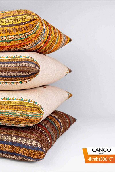 Cango Home Double Sided Orange Brown Ethnic Elephant Patterned 4-Piece Digital Printed Throw Pillow Pillowcase Set 4k