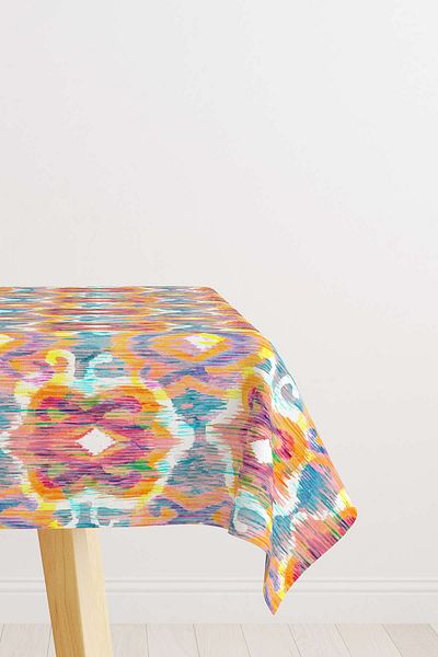 Cango Home Față de masă decorativă etnică de culori mixte alb Cgh162-ms