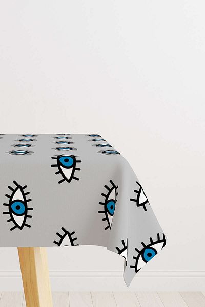 Cango Home Gray Blue Eye Patterned Tablecloth Cgh247-ms