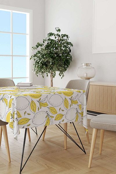 Cango Home Hanorac de birou cu imprimare digitală cu model de lămâie, alb, galben, Oytyk917-ms