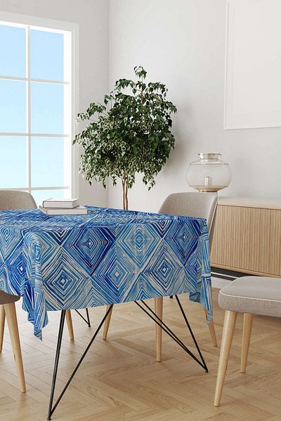 Cango Home Față de masă decorativă geometrică albastru alb Cgh185-ms