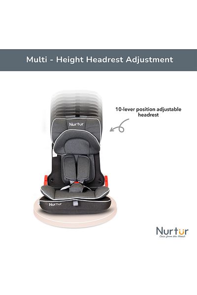 Nurtur Maverick Foldable Car Seat, ISOFIX, 10-Level Adjustable Headrest, 9m-12y, 36kg, Compact, Grey