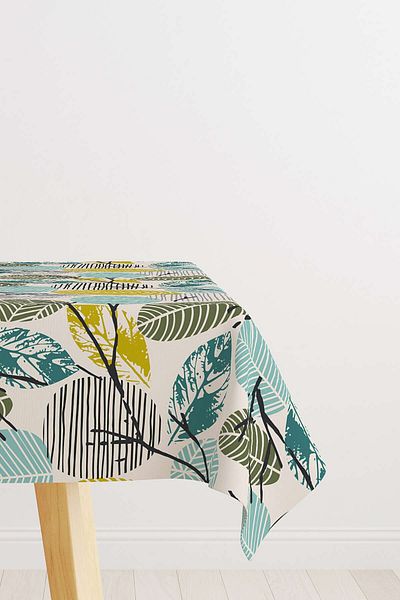 Cango Home Green Yellow Decorative Leaf Patterned Digital Printed Tablecloth Cgh1200-ms