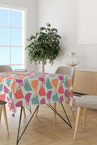Cango Home Pink Orange Decorative Cup Patterned Digital Printed Tablecloth Cgh621-ms