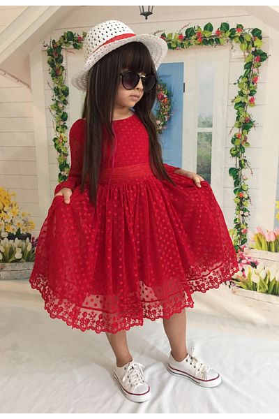 Mixie Girl's Red Laced Lace Dress Special Occasion Birthday Dress