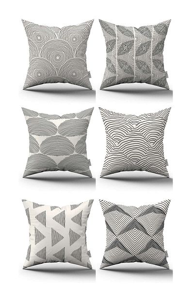 Cango Home Set de 6 huse de pernă cu model scandinav boem negru crem - 6kmbs294