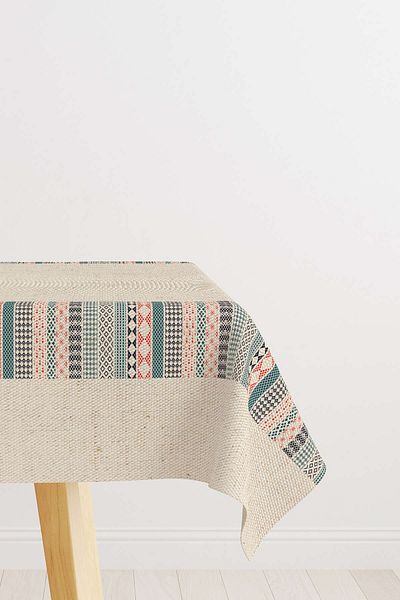 Cango Home Crem Portocaliu Etnic Kilim Model Digital Printed Table Shirt Cgh1108-ms