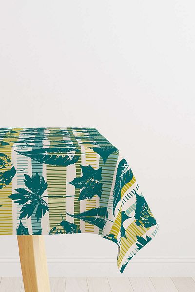 Cango Home Green Yellow Decorative Leaf Patterned Digital Printed Tablecloth Cgh1196-ms