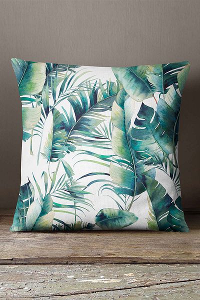 Cango Home Husă de pernă cu model de frunze tropicale verzi - Cgh002