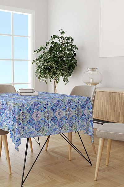 Cango Home Albastru Verde Etnic Abstract Model Față de masă Cgh259-ms