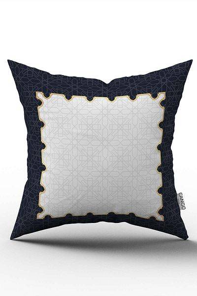 Cango Home Navy Blue White Ramadan Themed Decorative Patterned Digital Printed Throw Pillow Cover CGH1312
