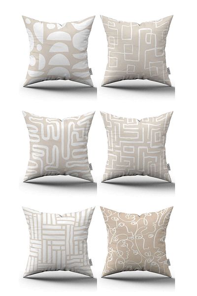 Cango Home Set de 6 huse de pernă cu model boem scandinav alb crem - 6kmbs290