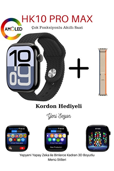 Wair Teknoloji Hk10 Pro Max Akıllı Saat – 2.02" Amoled Ekran Yerçekimi Sensör...