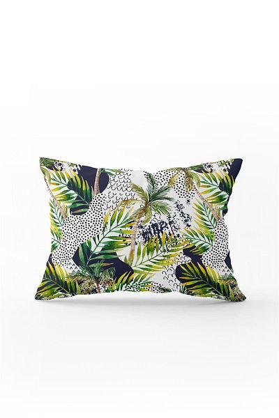 Cango Home Față de pernă cu două fețe, 35x50, alb, verde, cu model de frunze tropicale - Cgh026-3550