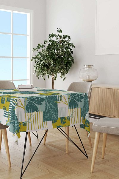 Cango Home Green Yellow Decorative Leaf Patterned Digital Printed Tablecloth Cgh1198-ms