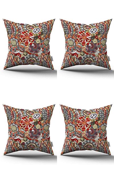 Cango Home Red Blue Tapestry Motif Patterned Digital Printed Throw Pillow Cover Set 4kmbs325