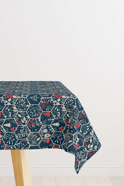 Cango Home Christmas Red Green Honeycomb Digital Printed Tablecloth