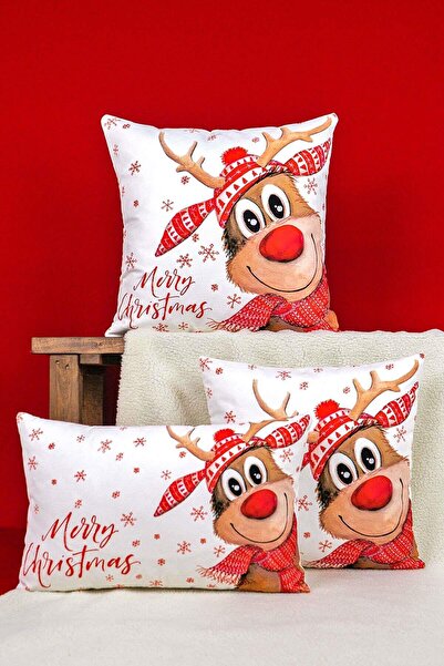 Cango Home Double Sided Red Deer New Year Themed Digital Printed Throw Pillow Cover -cgh1370-ct