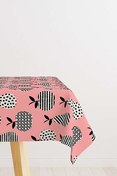 Cango Home Pink Black Decorative Fruit Patterned Digital Printed Tablecloth Cgh598-ms