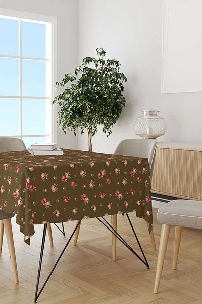 Cango Home Кафява, розова флорална покривка за маса Cgh203-ms
