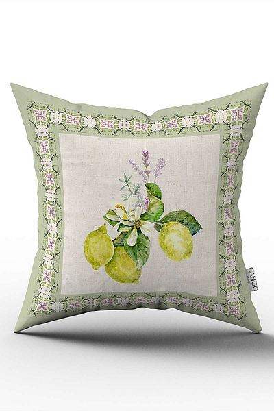 Cango Home Green Cream Lemon Patterned Digital Printed Throw Pillow Cover - Cgh1081