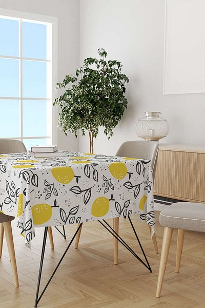 Cango Home Hanorac de birou cu imprimare digitală cu model de lămâie, alb, galben, Oytyk930-ms