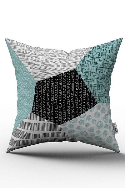 Cango Home Față de pernă cu două fețe, albastru și alb, cu model geometric modern - Cgh064-ct