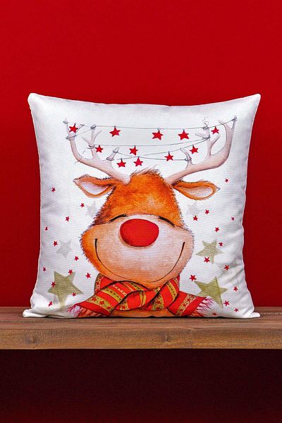 Cango Home Double Sided Red Deer New Year Themed Digital Printed Throw Pillow Cover -cgh1374-ct
