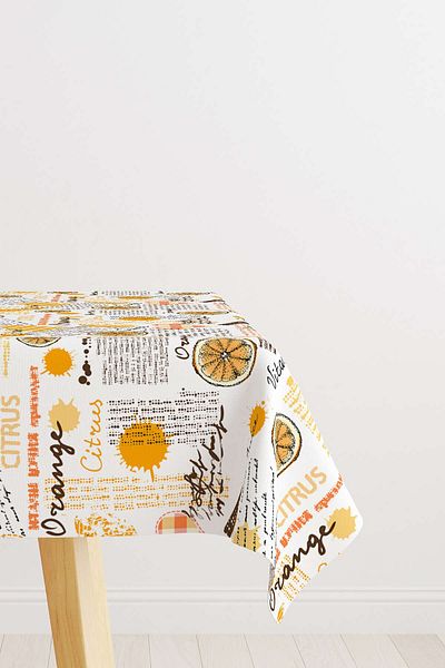 Cango Home Orange and White Decorative Fruit Patterned Digital Printed Tablecloth Cgh607-ms