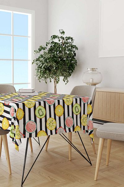 Cango Home Alb, galben, cu model de fructe, eșarfă de birou imprimată digital Oytyk934-ms